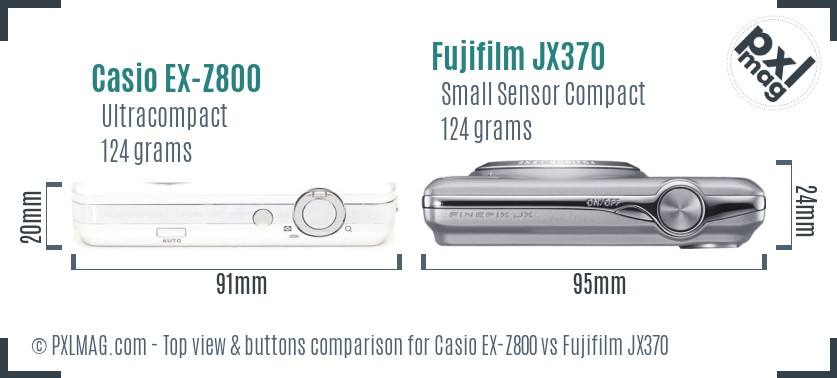 Casio EX-Z800 vs Fujifilm JX370 top view buttons comparison