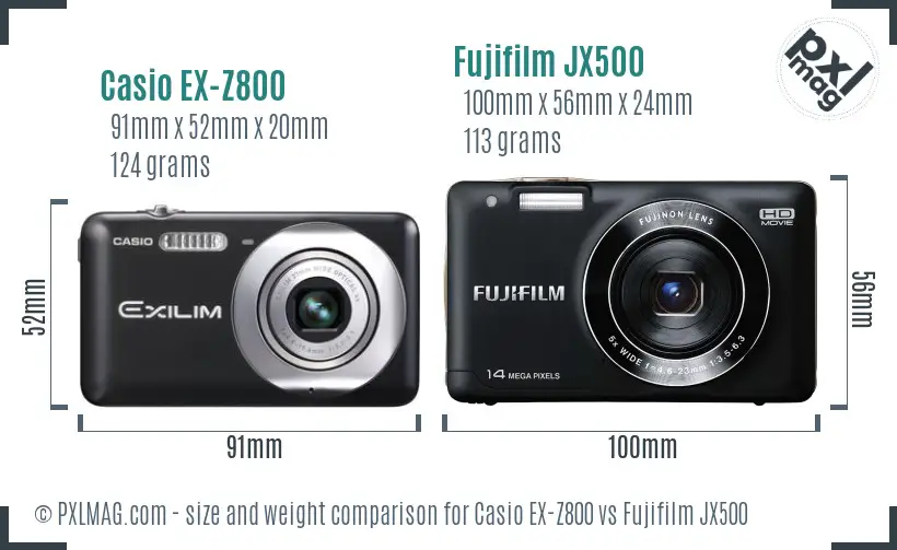 Casio EX-Z800 vs Fujifilm JX500 size comparison