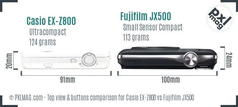 Casio EX-Z800 vs Fujifilm JX500 top view buttons comparison