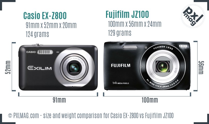 Casio EX-Z800 vs Fujifilm JZ100 size comparison