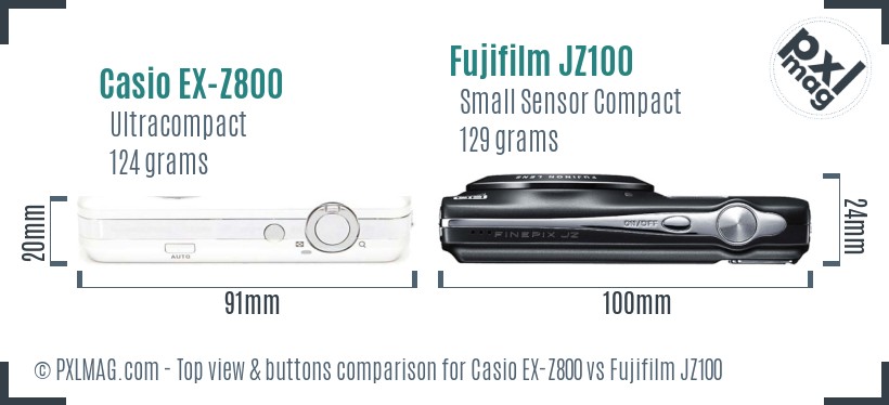 Casio EX-Z800 vs Fujifilm JZ100 top view buttons comparison