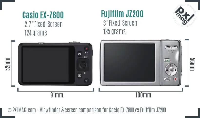 Casio EX-Z800 vs Fujifilm JZ200 Screen and Viewfinder comparison