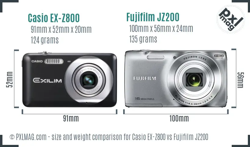 Casio EX-Z800 vs Fujifilm JZ200 size comparison