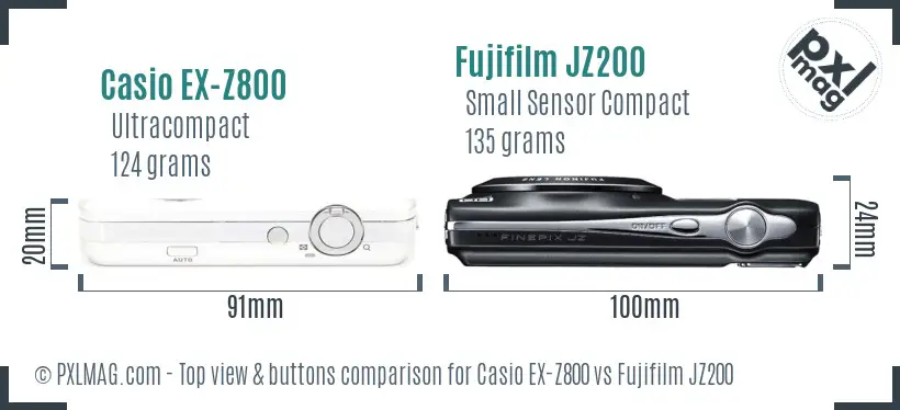 Casio EX-Z800 vs Fujifilm JZ200 top view buttons comparison