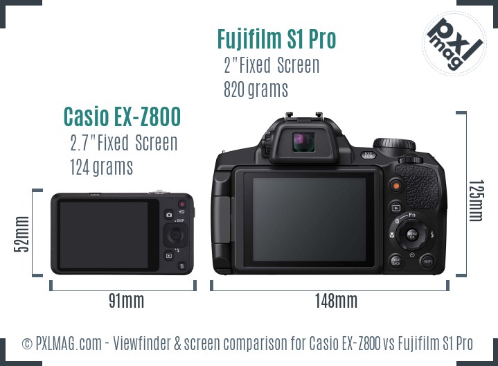 Casio EX-Z800 vs Fujifilm S1 Pro Screen and Viewfinder comparison
