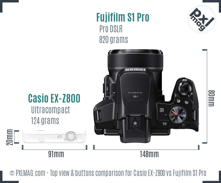 Casio EX-Z800 vs Fujifilm S1 Pro top view buttons comparison