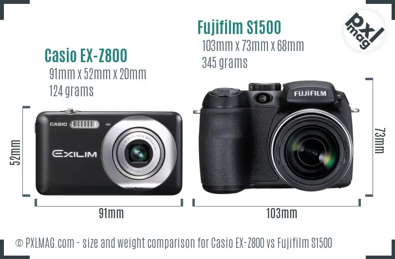 Casio EX-Z800 vs Fujifilm S1500 size comparison