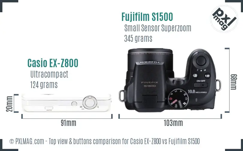 Casio EX-Z800 vs Fujifilm S1500 top view buttons comparison