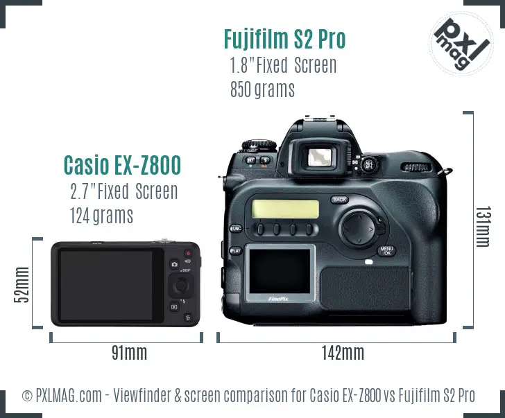 Casio EX-Z800 vs Fujifilm S2 Pro Screen and Viewfinder comparison
