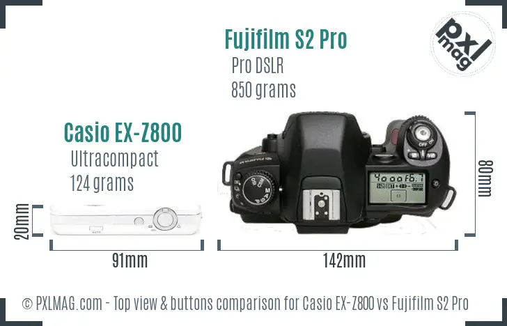 Casio EX-Z800 vs Fujifilm S2 Pro top view buttons comparison