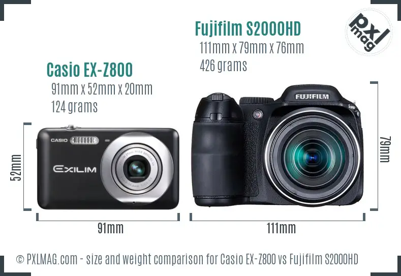 Casio EX-Z800 vs Fujifilm S2000HD size comparison