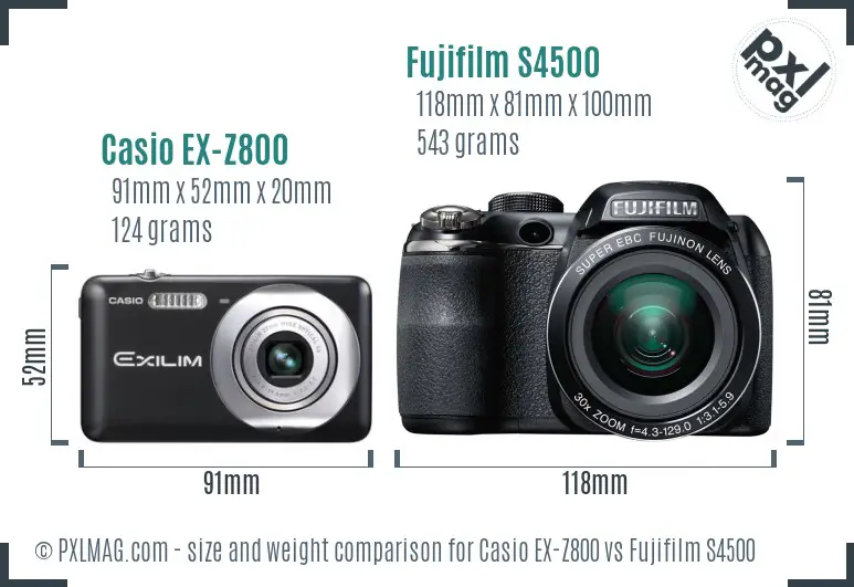 Casio EX-Z800 vs Fujifilm S4500 size comparison