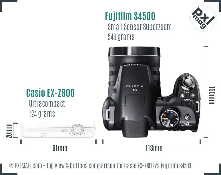 Casio EX-Z800 vs Fujifilm S4500 top view buttons comparison