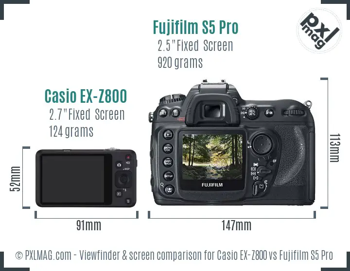 Casio EX-Z800 vs Fujifilm S5 Pro Screen and Viewfinder comparison