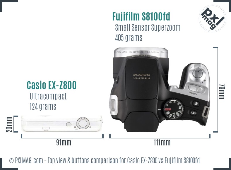 Casio EX-Z800 vs Fujifilm S8100fd top view buttons comparison