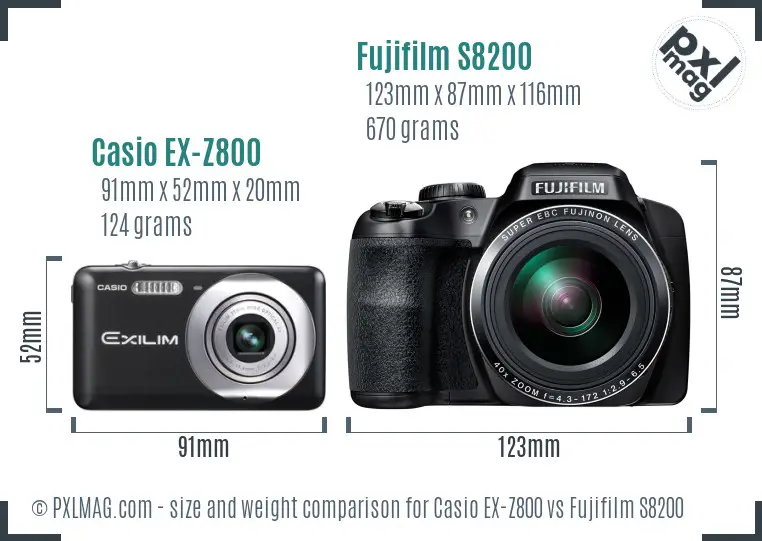 Casio EX-Z800 vs Fujifilm S8200 size comparison