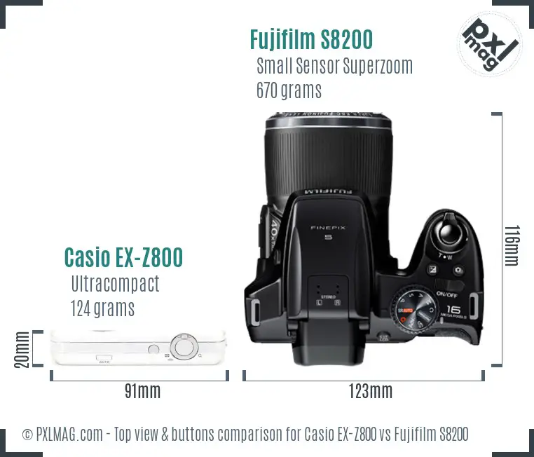 Casio EX-Z800 vs Fujifilm S8200 top view buttons comparison