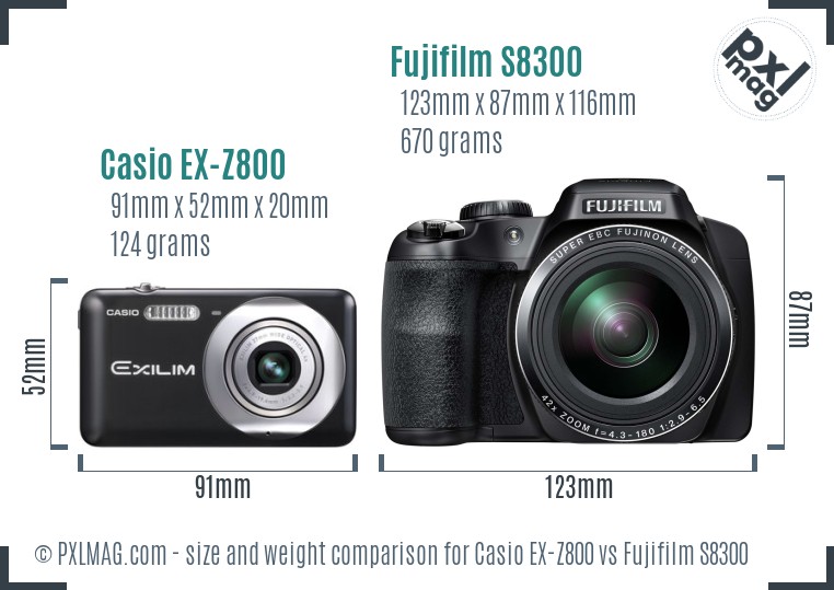 Casio EX-Z800 vs Fujifilm S8300 size comparison