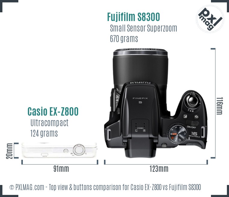 Casio EX-Z800 vs Fujifilm S8300 top view buttons comparison