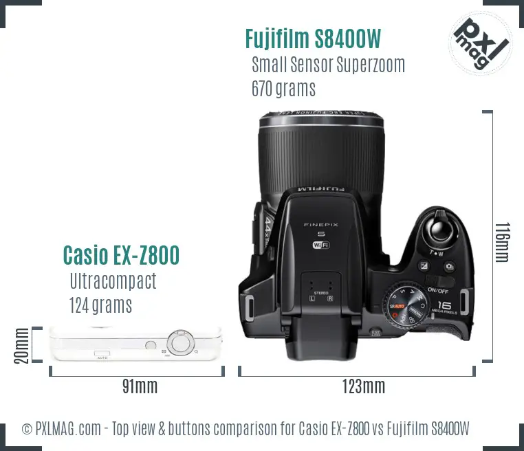 Casio EX-Z800 vs Fujifilm S8400W top view buttons comparison