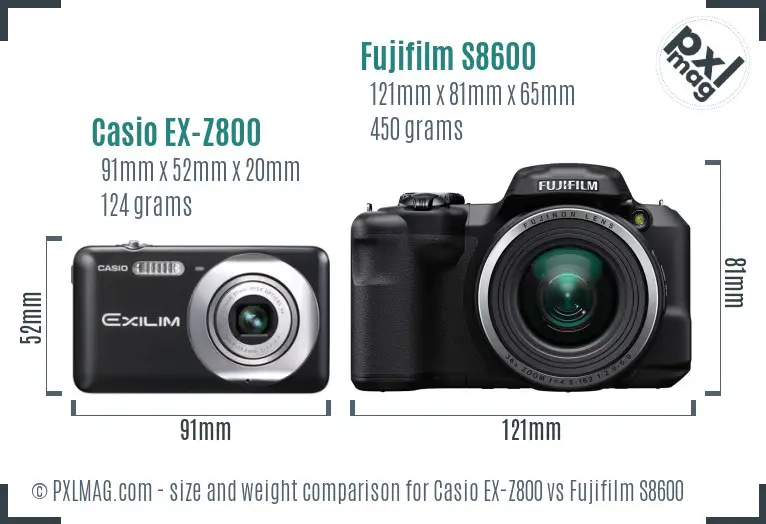 Casio EX-Z800 vs Fujifilm S8600 size comparison