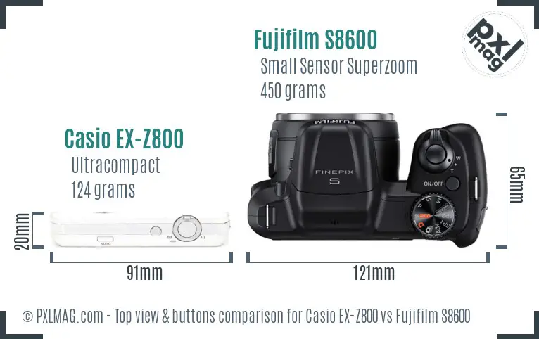 Casio EX-Z800 vs Fujifilm S8600 top view buttons comparison