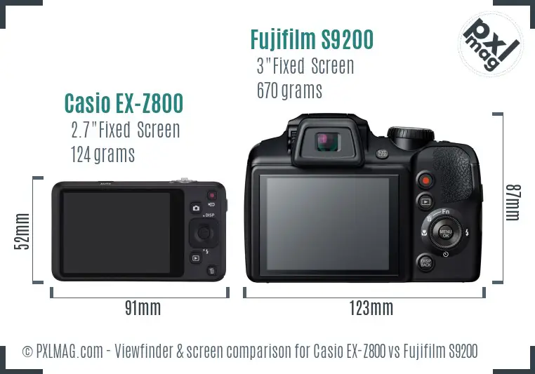 Casio EX-Z800 vs Fujifilm S9200 Screen and Viewfinder comparison