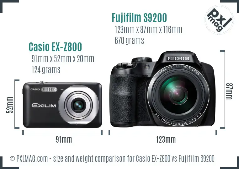 Casio EX-Z800 vs Fujifilm S9200 size comparison