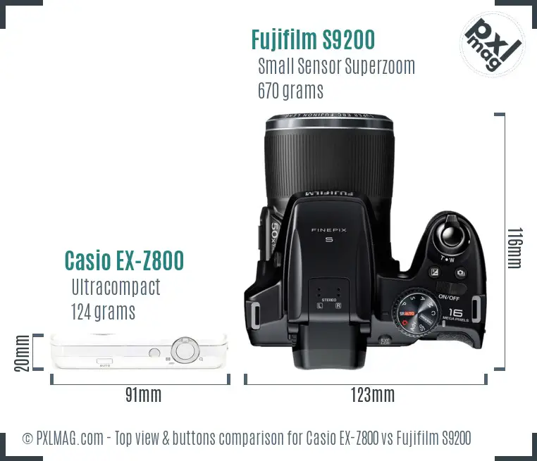 Casio EX-Z800 vs Fujifilm S9200 top view buttons comparison