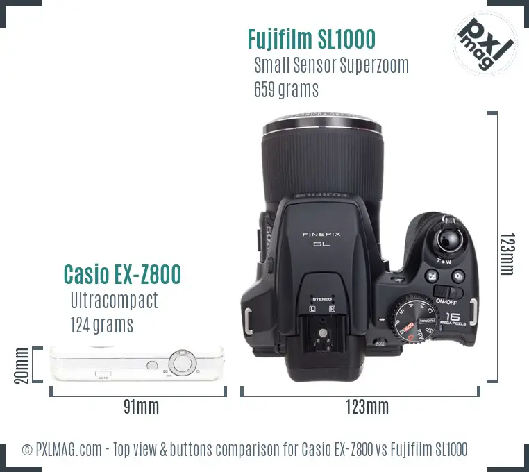 Casio EX-Z800 vs Fujifilm SL1000 top view buttons comparison