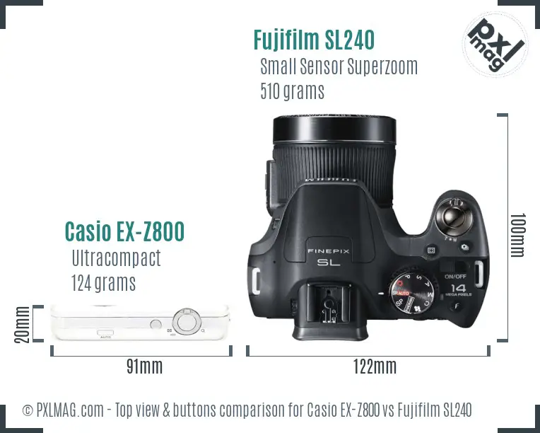Casio EX-Z800 vs Fujifilm SL240 top view buttons comparison Casio EX-Z800 vs Fujifilm SL240 top view buttons comparison