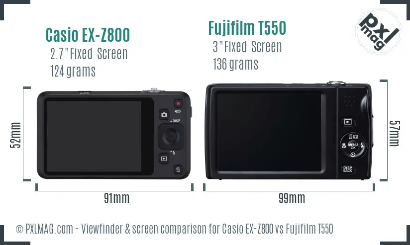 Casio EX-Z800 vs Fujifilm T550 Screen and Viewfinder comparison