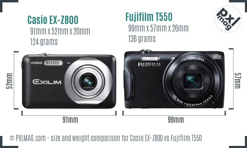 Casio EX-Z800 vs Fujifilm T550 size comparison