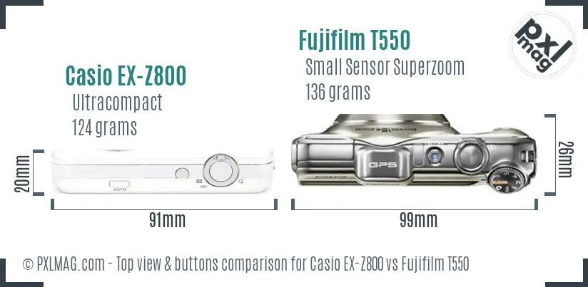Casio EX-Z800 vs Fujifilm T550 top view buttons comparison