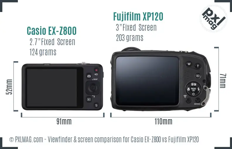 Casio EX-Z800 vs Fujifilm XP120 Screen and Viewfinder comparison