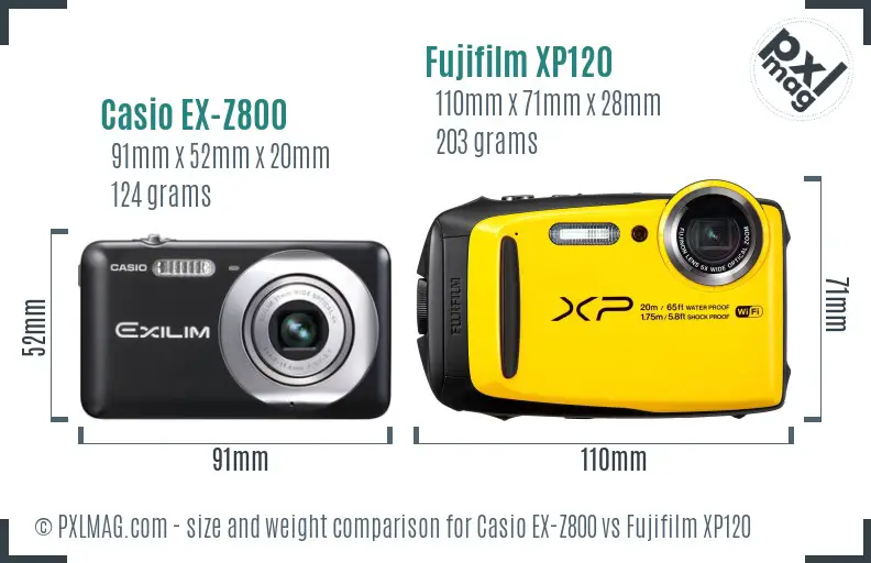 Casio EX-Z800 vs Fujifilm XP120 size comparison