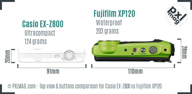 Casio EX-Z800 vs Fujifilm XP120 top view buttons comparison