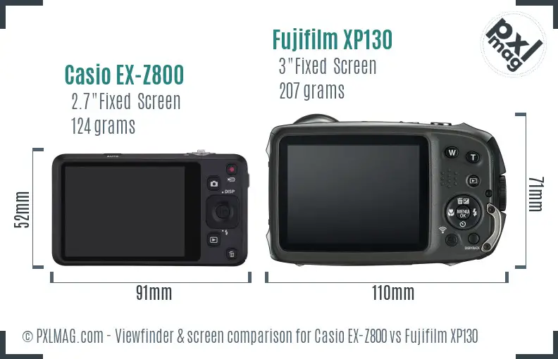 Casio EX-Z800 vs Fujifilm XP130 Screen and Viewfinder comparison