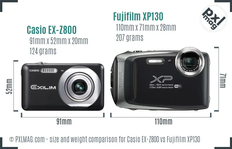 Casio EX-Z800 vs Fujifilm XP130 size comparison