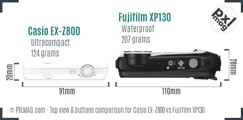 Casio EX-Z800 vs Fujifilm XP130 top view buttons comparison