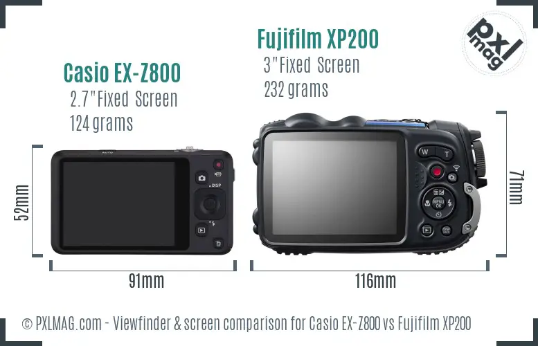 Casio EX-Z800 vs Fujifilm XP200 Screen and Viewfinder comparison