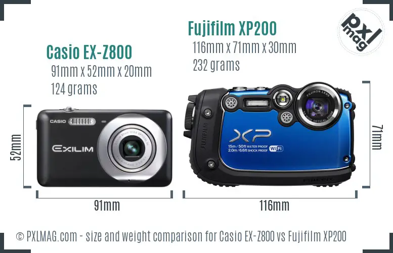 Casio EX-Z800 vs Fujifilm XP200 size comparison