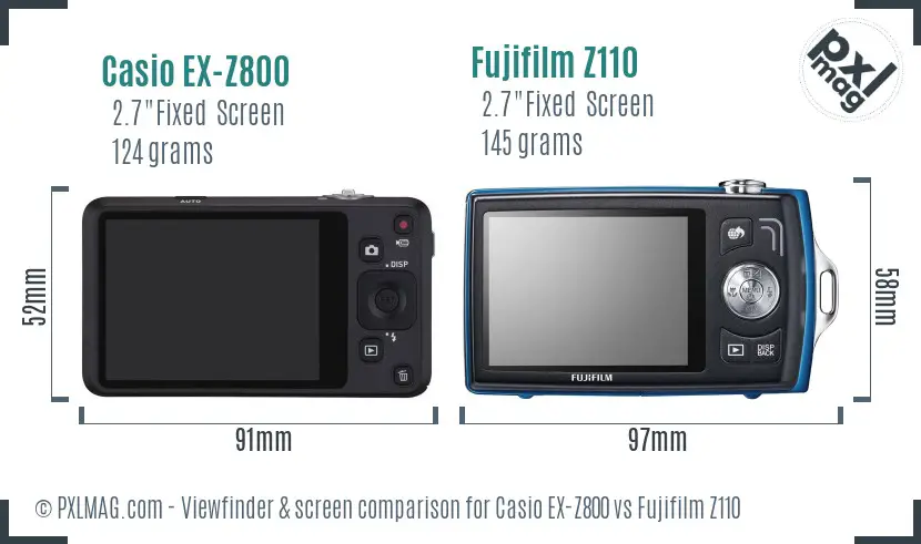 Casio EX-Z800 vs Fujifilm Z110 Screen and Viewfinder comparison