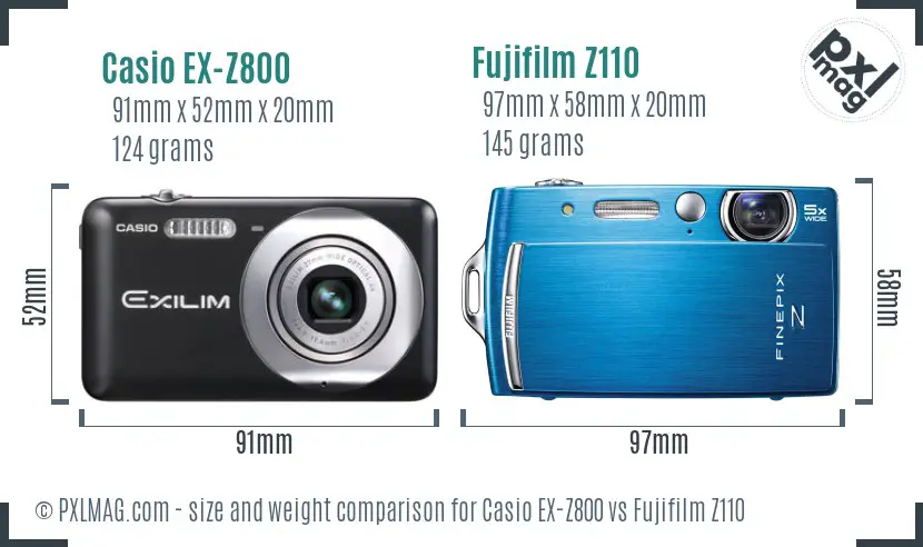 Casio EX-Z800 vs Fujifilm Z110 size comparison