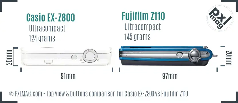 Casio EX-Z800 vs Fujifilm Z110 top view buttons comparison