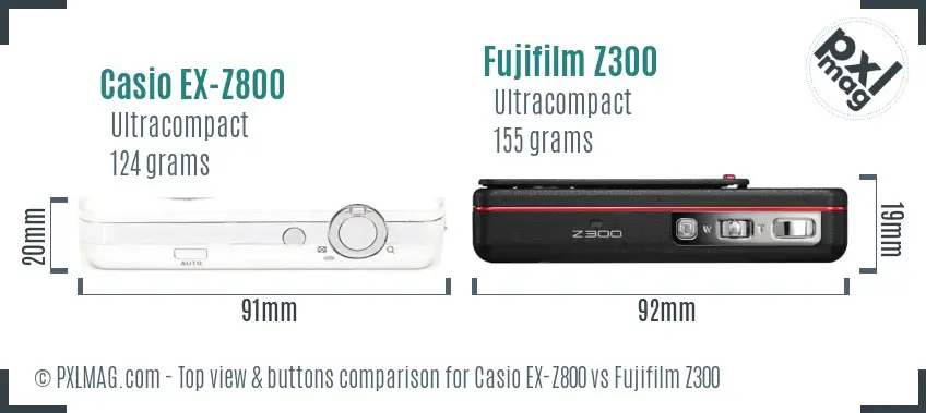 Casio EX-Z800 vs Fujifilm Z300 top view buttons comparison