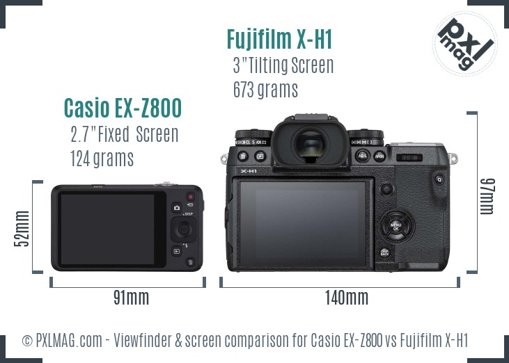 Casio EX-Z800 vs Fujifilm X-H1 Screen and Viewfinder comparison