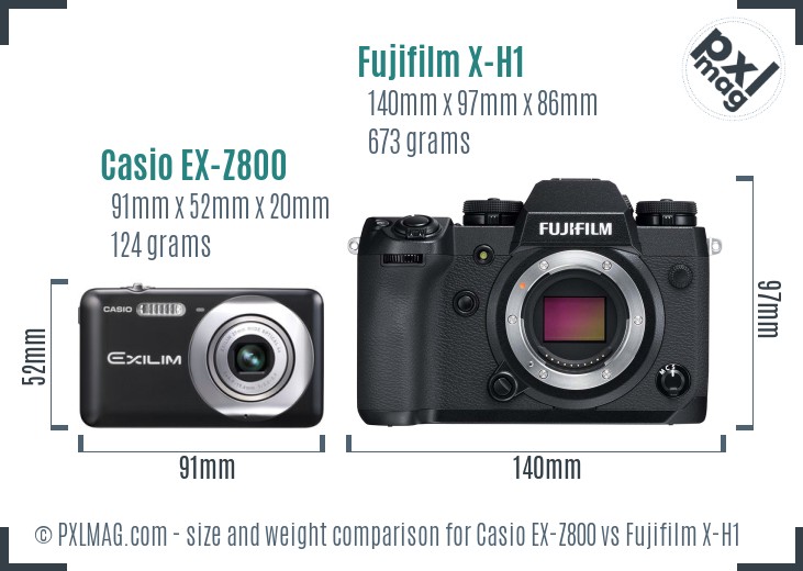 Casio EX-Z800 vs Fujifilm X-H1 size comparison