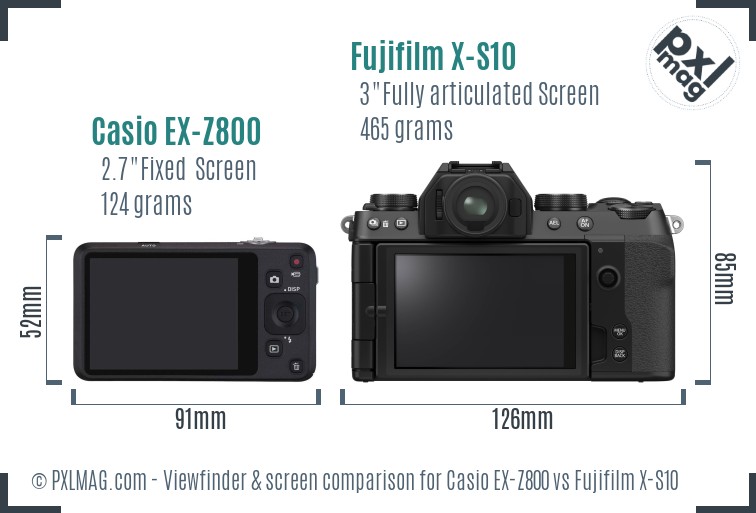 Casio EX-Z800 vs Fujifilm X-S10 Screen and Viewfinder comparison