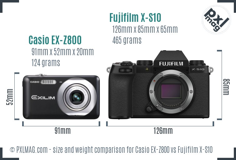 Casio EX-Z800 vs Fujifilm X-S10 size comparison Casio EX-Z800 vs Fujifilm X-S10 size comparison